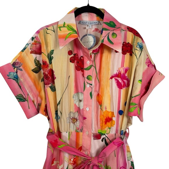 Just Bellina Dress Women's Large 100% Cotton Handcrafted Floral Bright NEW - Picture 4 of 11